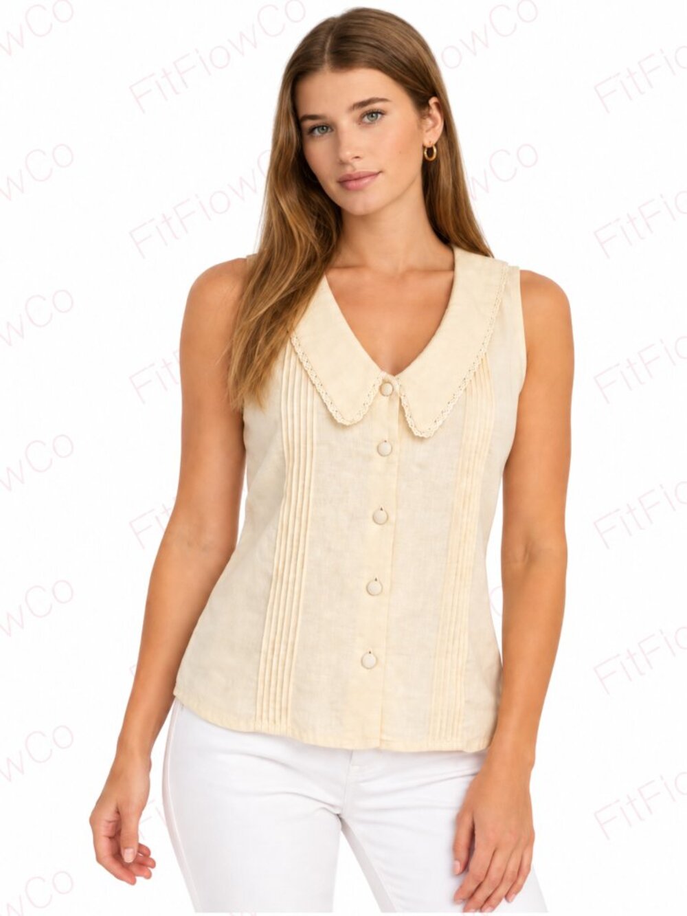 Joie Yellow Linen Blend Vest Top Lace Trim Pointed Collar S NWT